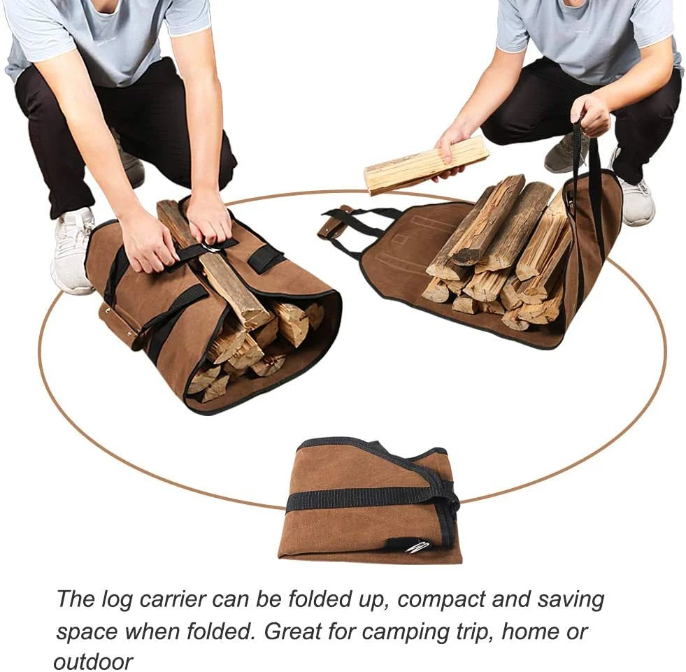 Camping Durable Waxed Canvas Log Carrier