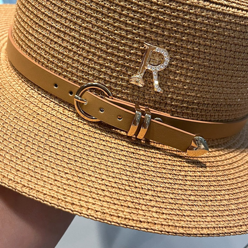 Metal R Letter Buckle Straw Hat