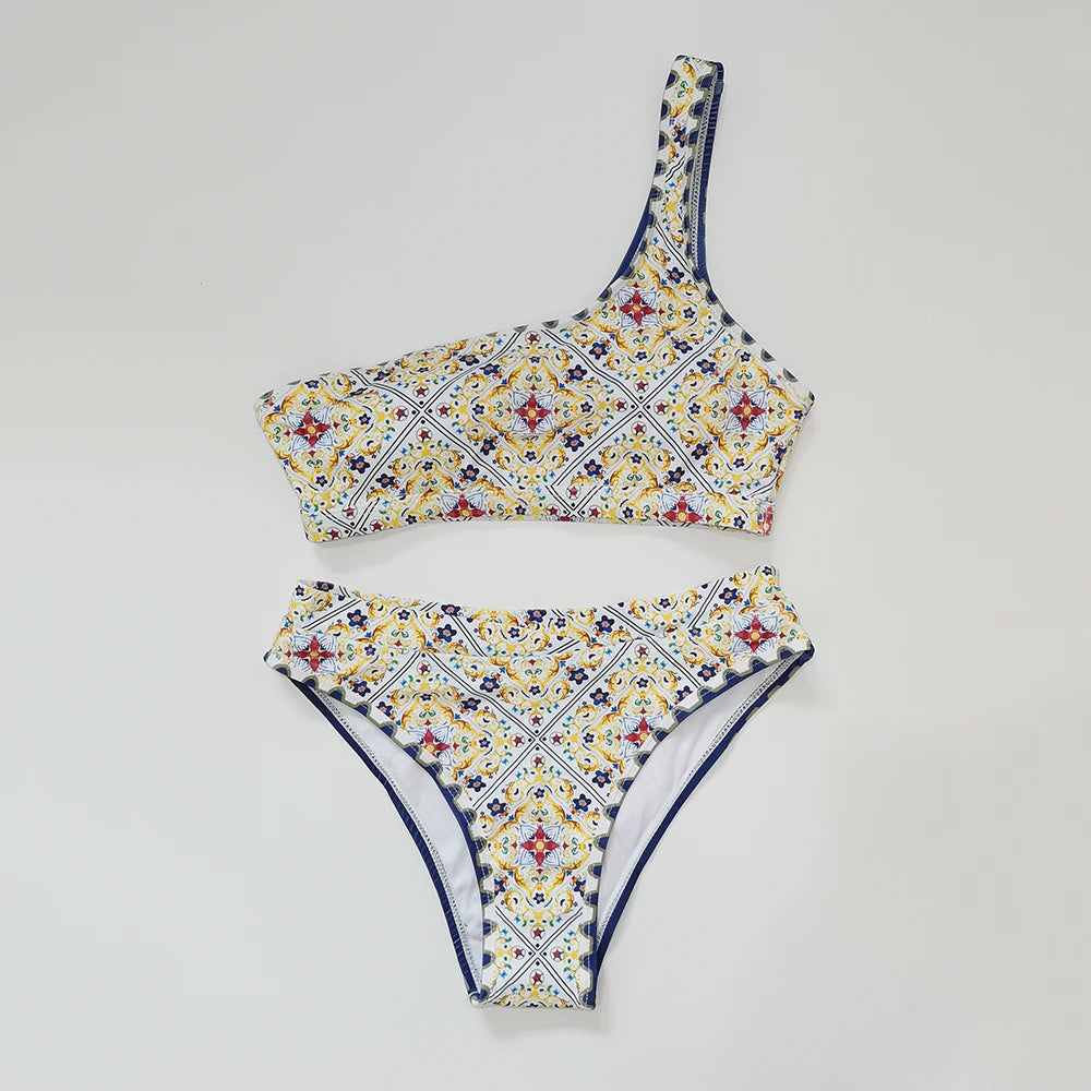 Printed Bikini High Waist Swimsuit