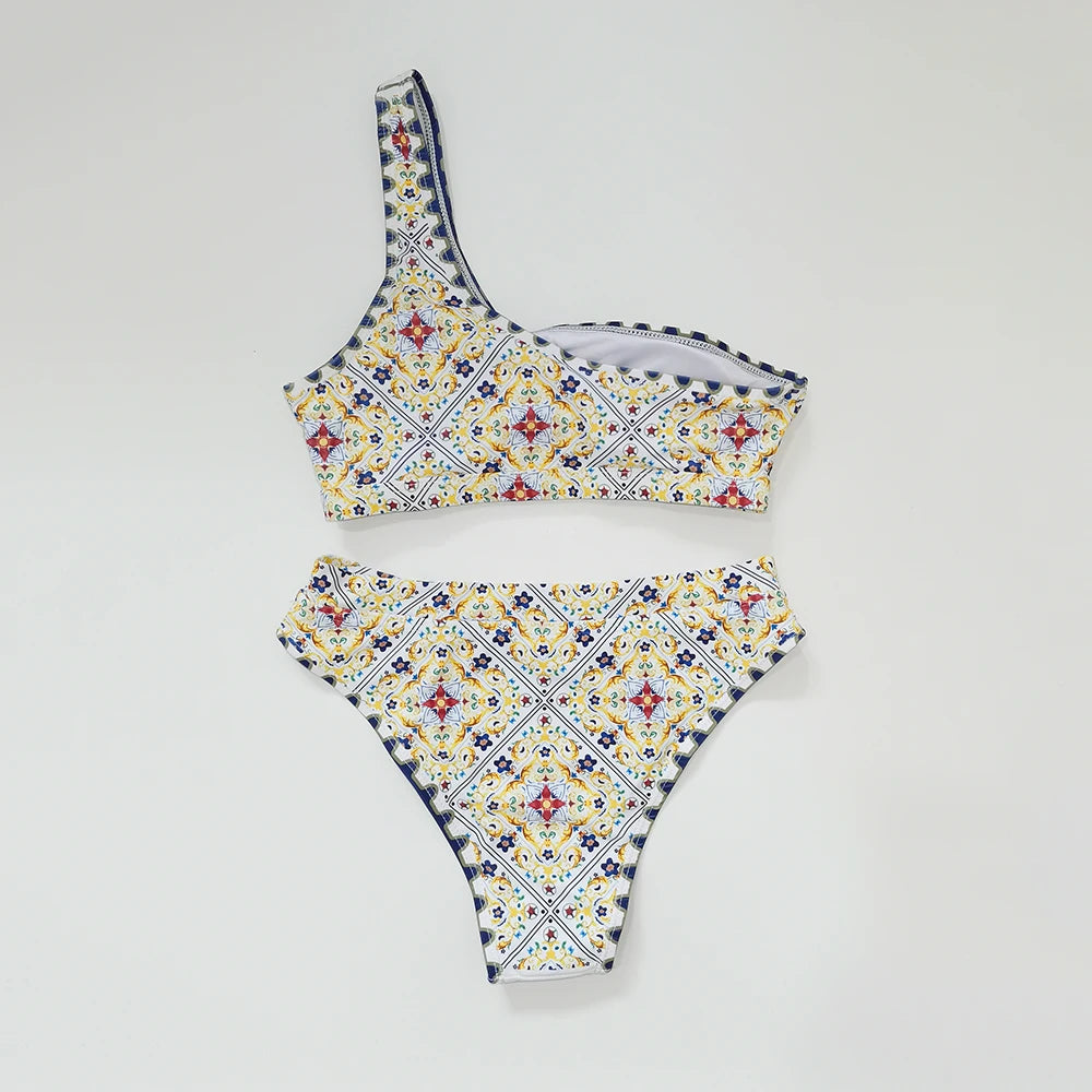 Printed Bikini High Waist Swimsuit