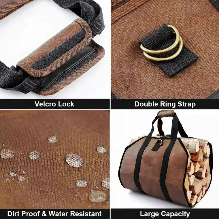 Camping Durable Waxed Canvas Log Carrier