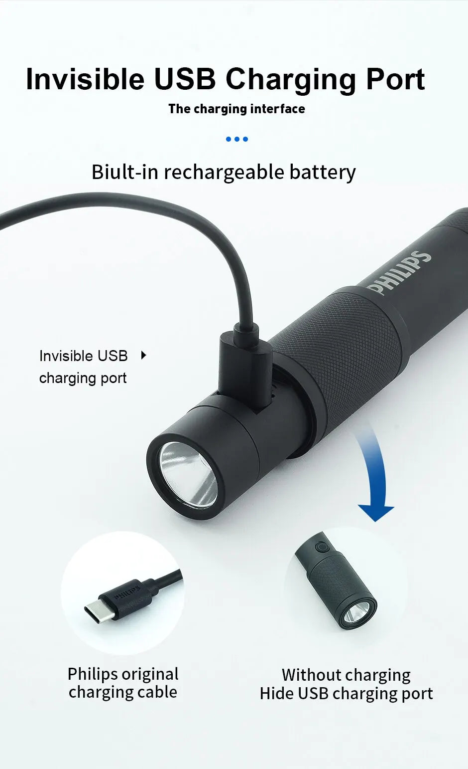 Philips LED Flashlight w USB Charger