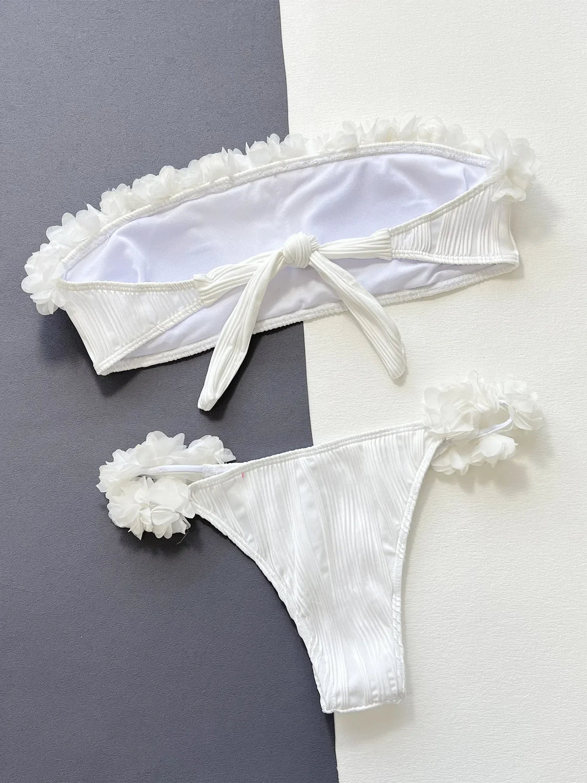 White Flower Embroidery Strapless Bikinis
