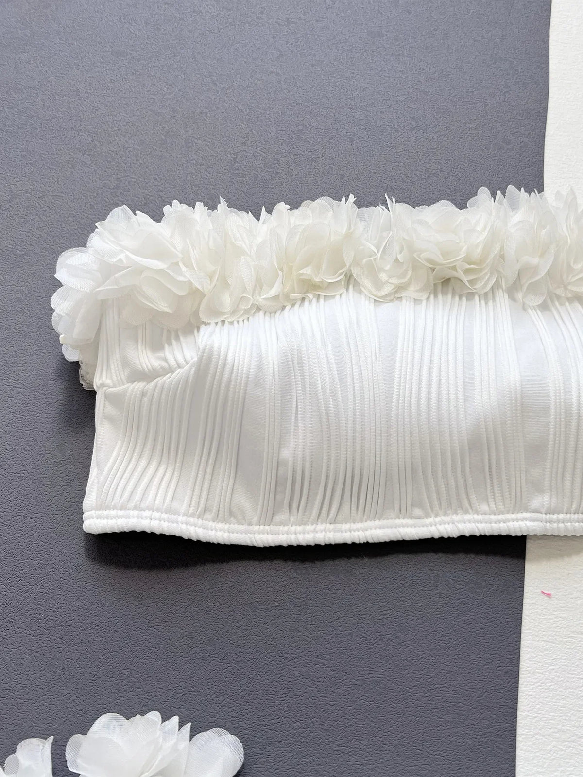 White Flower Embroidery Strapless Bikinis