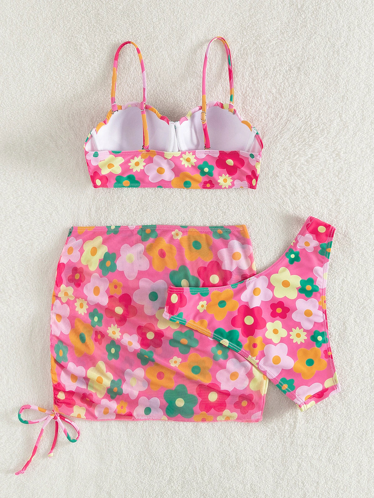 Floral Print Three Piece Bikini Set