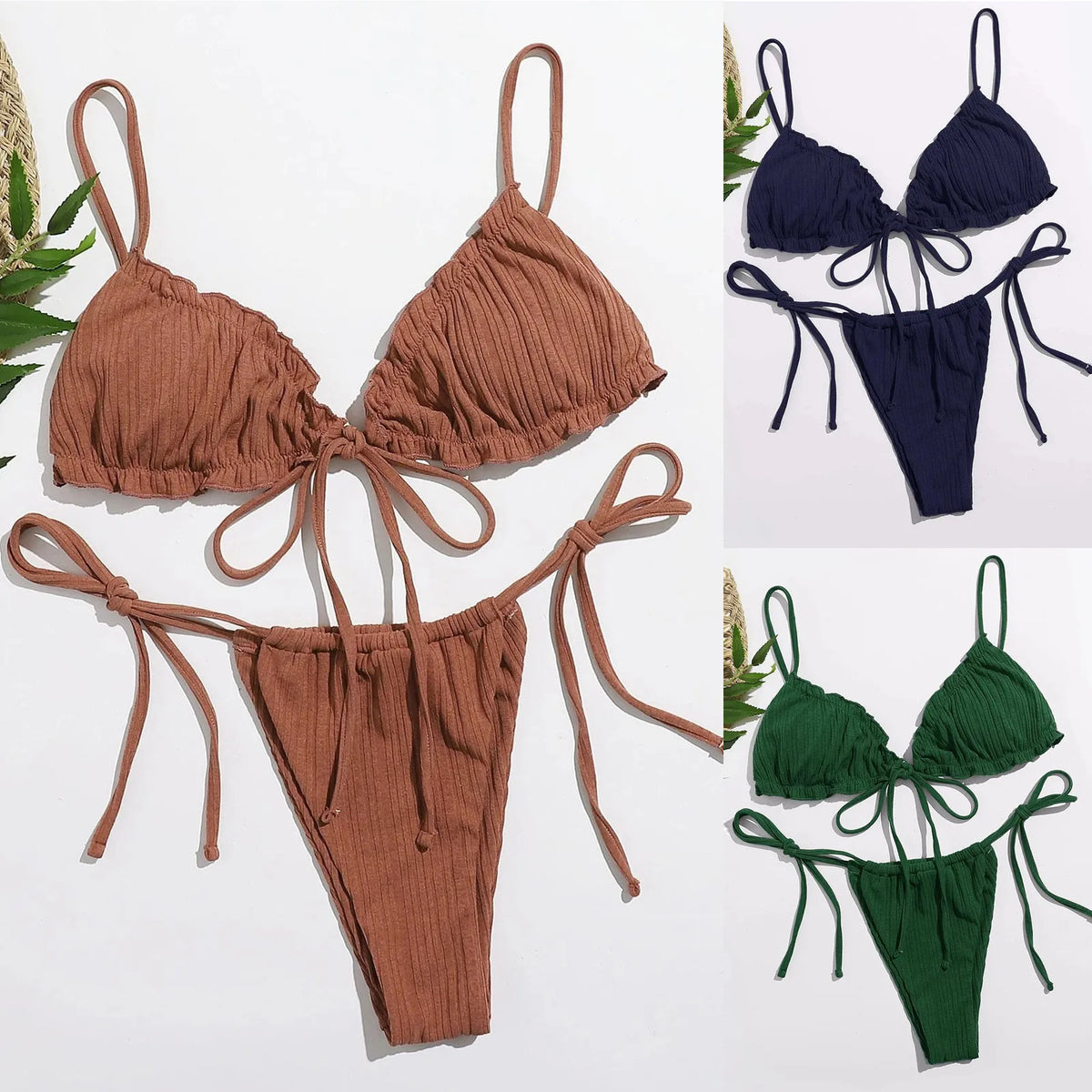 Solid Color Bandage Stretch Bikini Sets