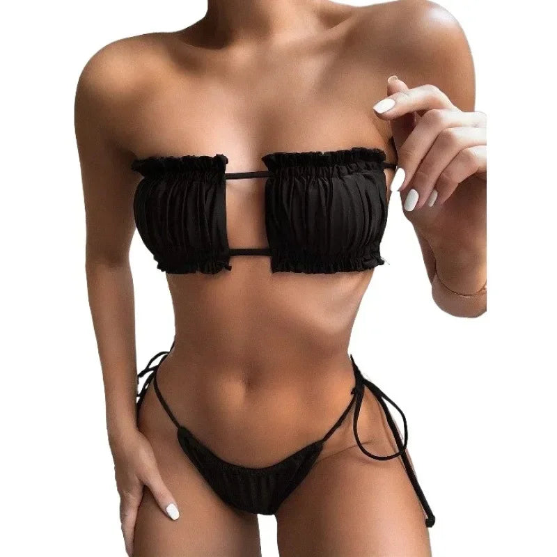 Pleated Bandeau Mini Bikini Sets
