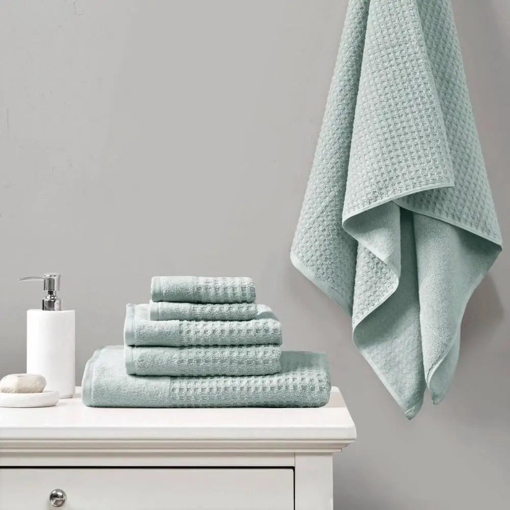 6pc Spa Waffle Jacquard Cotton Bath Towel Set