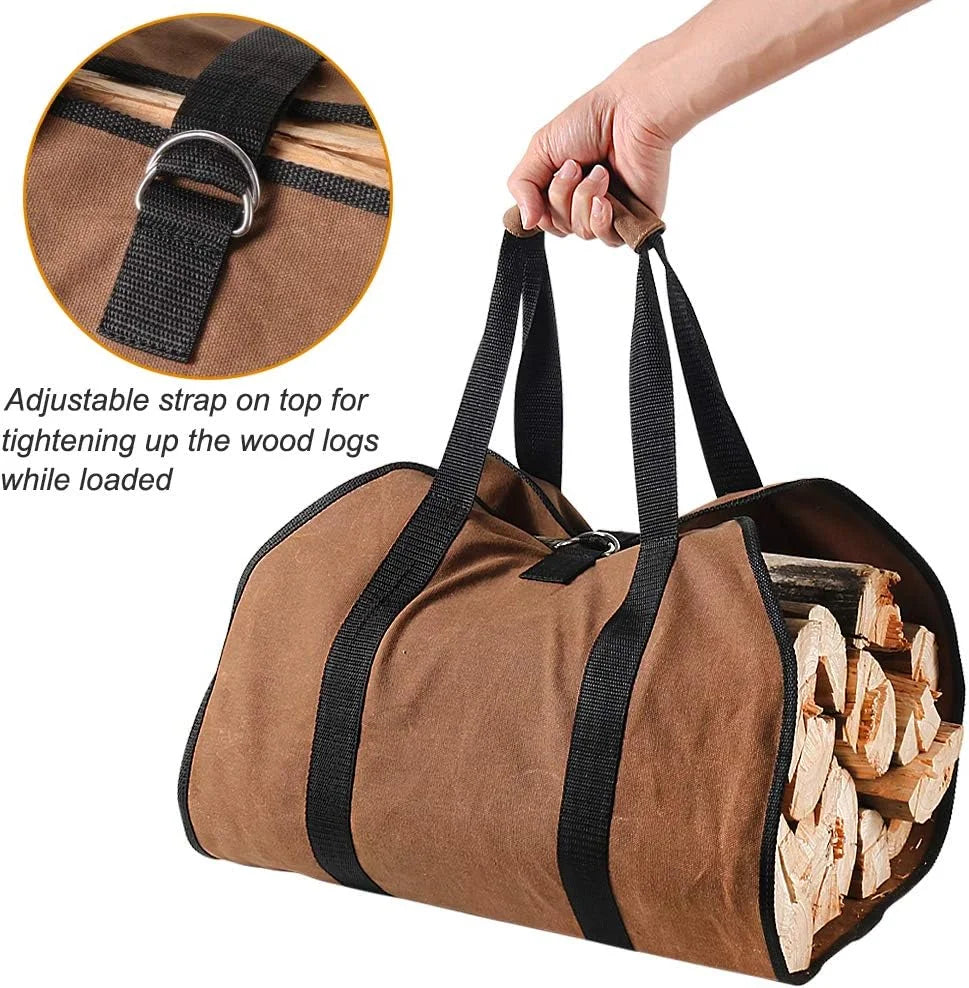 Camping Durable Waxed Canvas Log Carrier