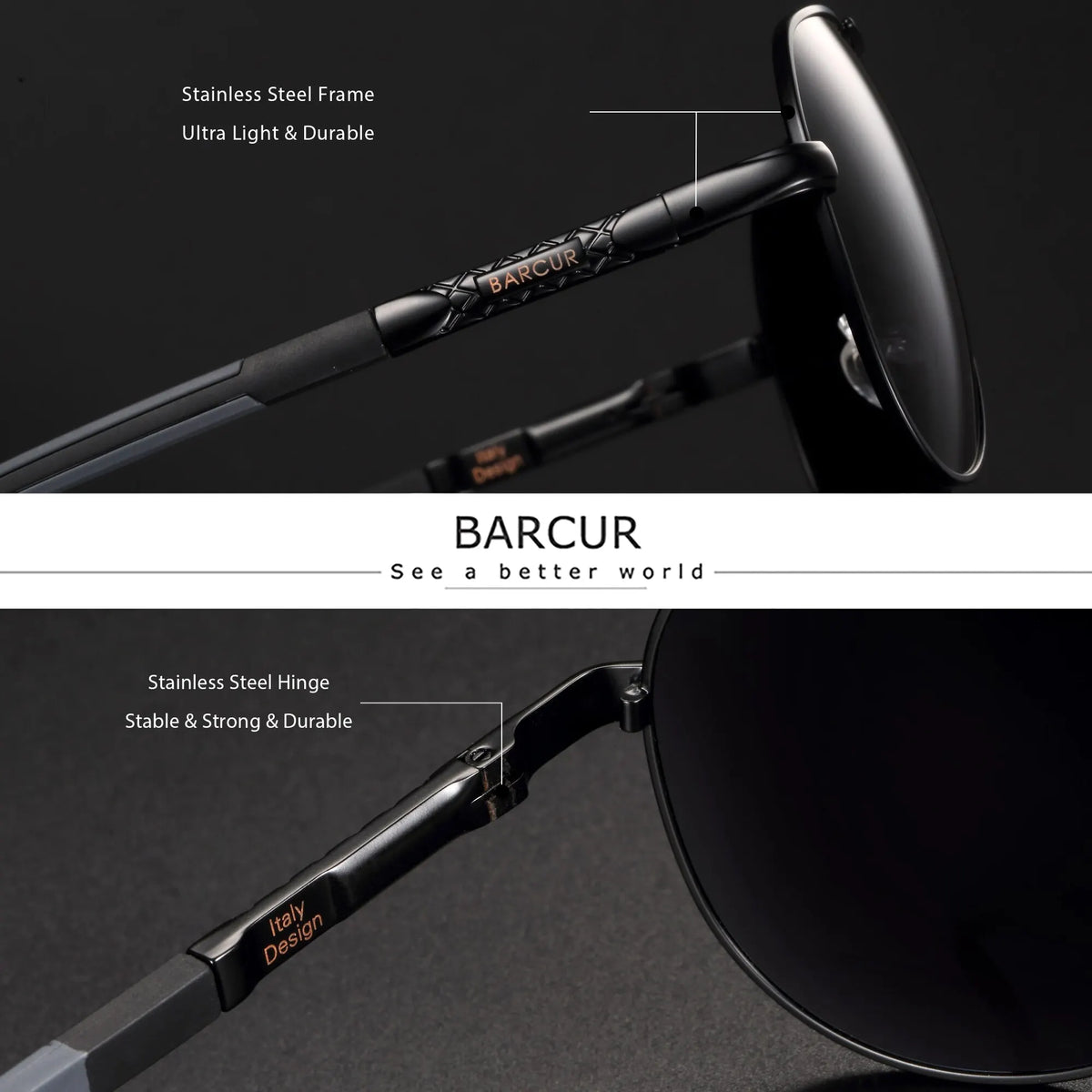 BARCUR Mens Vintage Classic Sunglasses