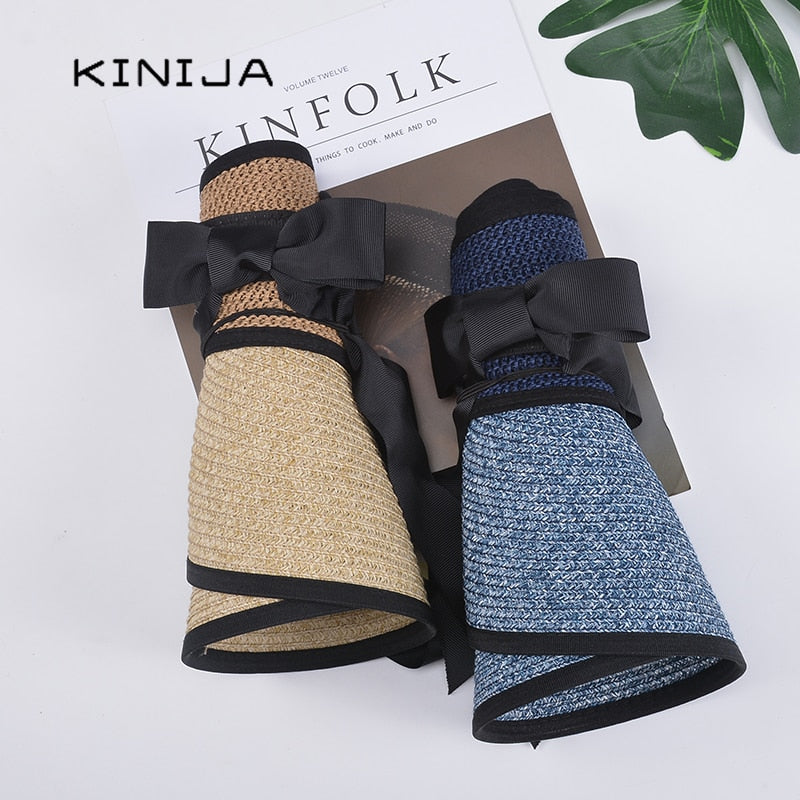 KINIJA Summer Wide Brim Empty Top Straw Hat