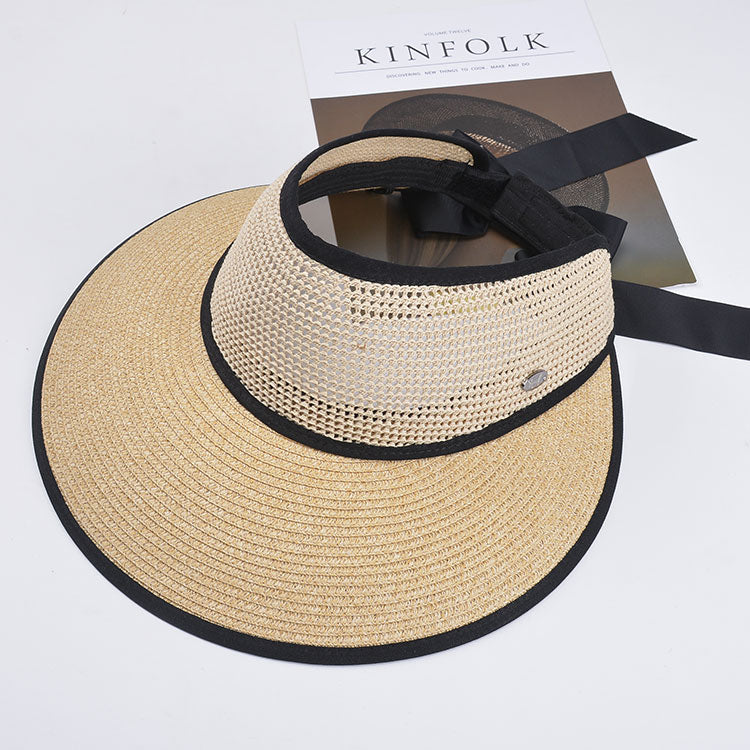 KINIJA Summer Wide Brim Empty Top Straw Hat