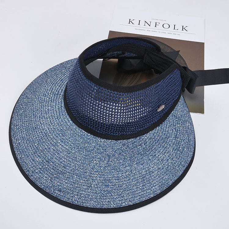 KINIJA Summer Wide Brim Empty Top Straw Hat