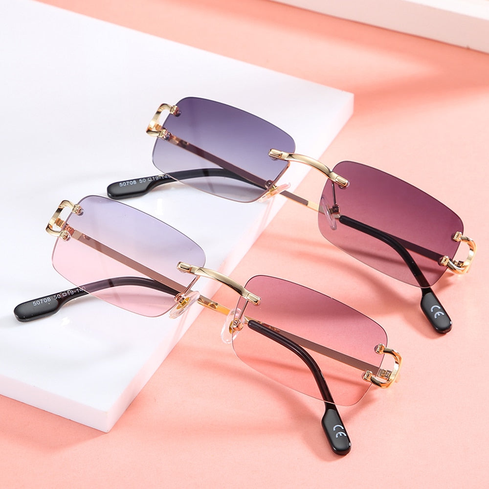Kachawoo Retro Rectangular Sunglasses Rimless