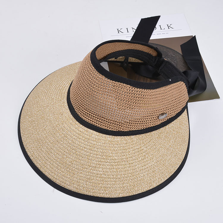 KINIJA Summer Wide Brim Empty Top Straw Hat