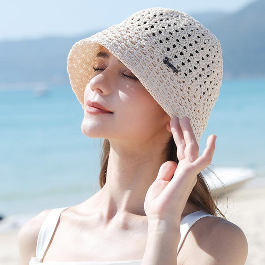 Handmade Ladies Crochet Raffia Straw Bucket Hat