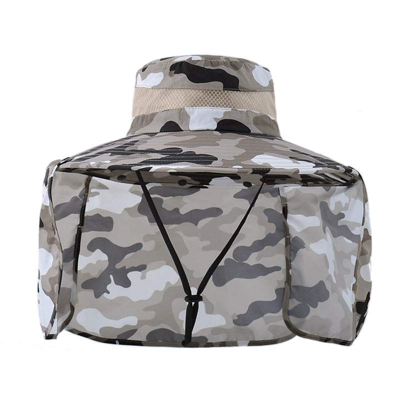 KINIJA Summer Camouflage Large Brim Removable Shawl Bucket Hat