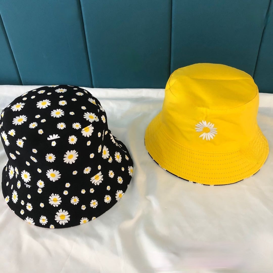Daisy Embroidery Reversible Beach Bucket Hats