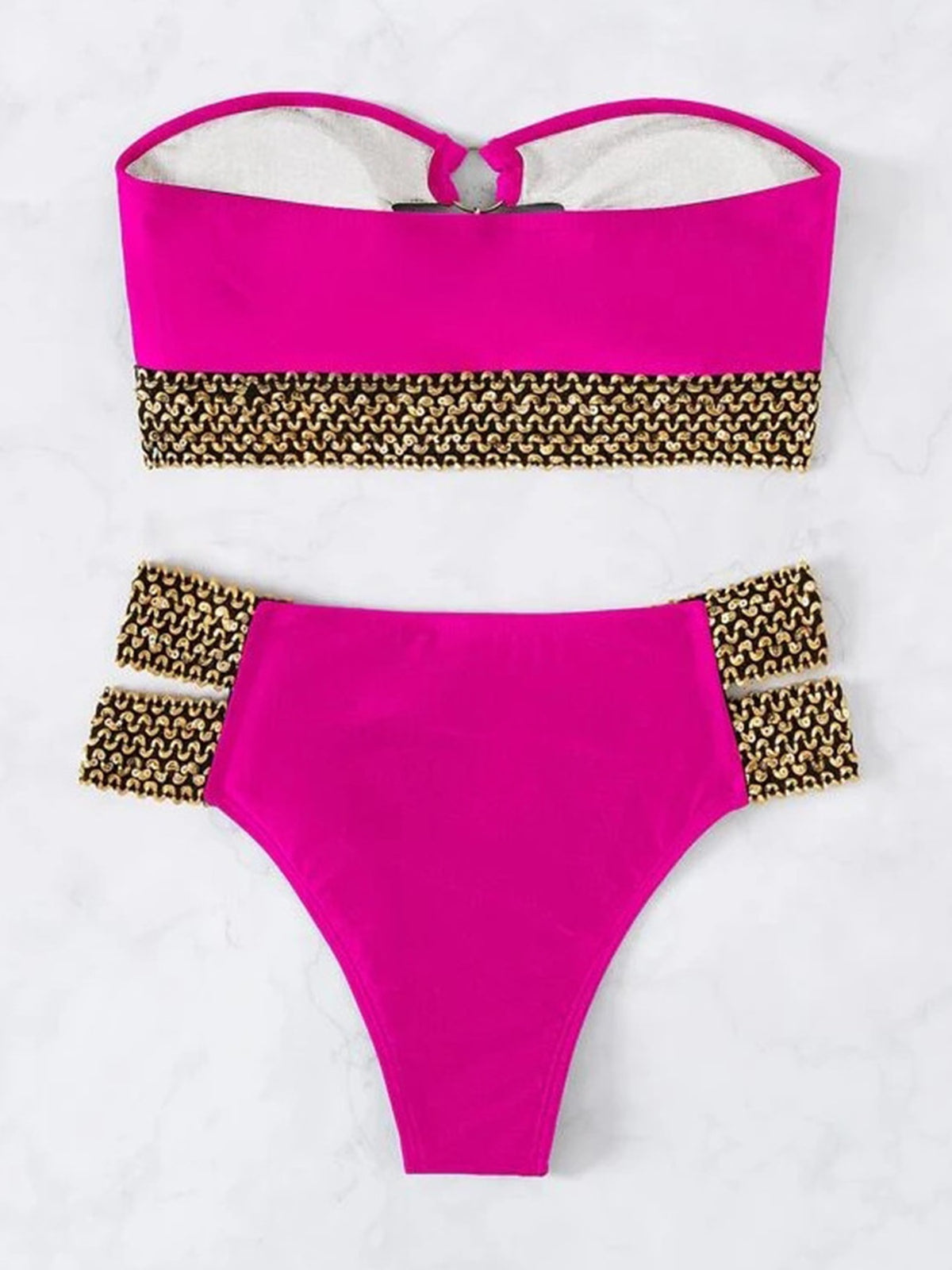 ELEIFSHE Sexy Strapless Bandeau Bikini Ringed Swimsuit