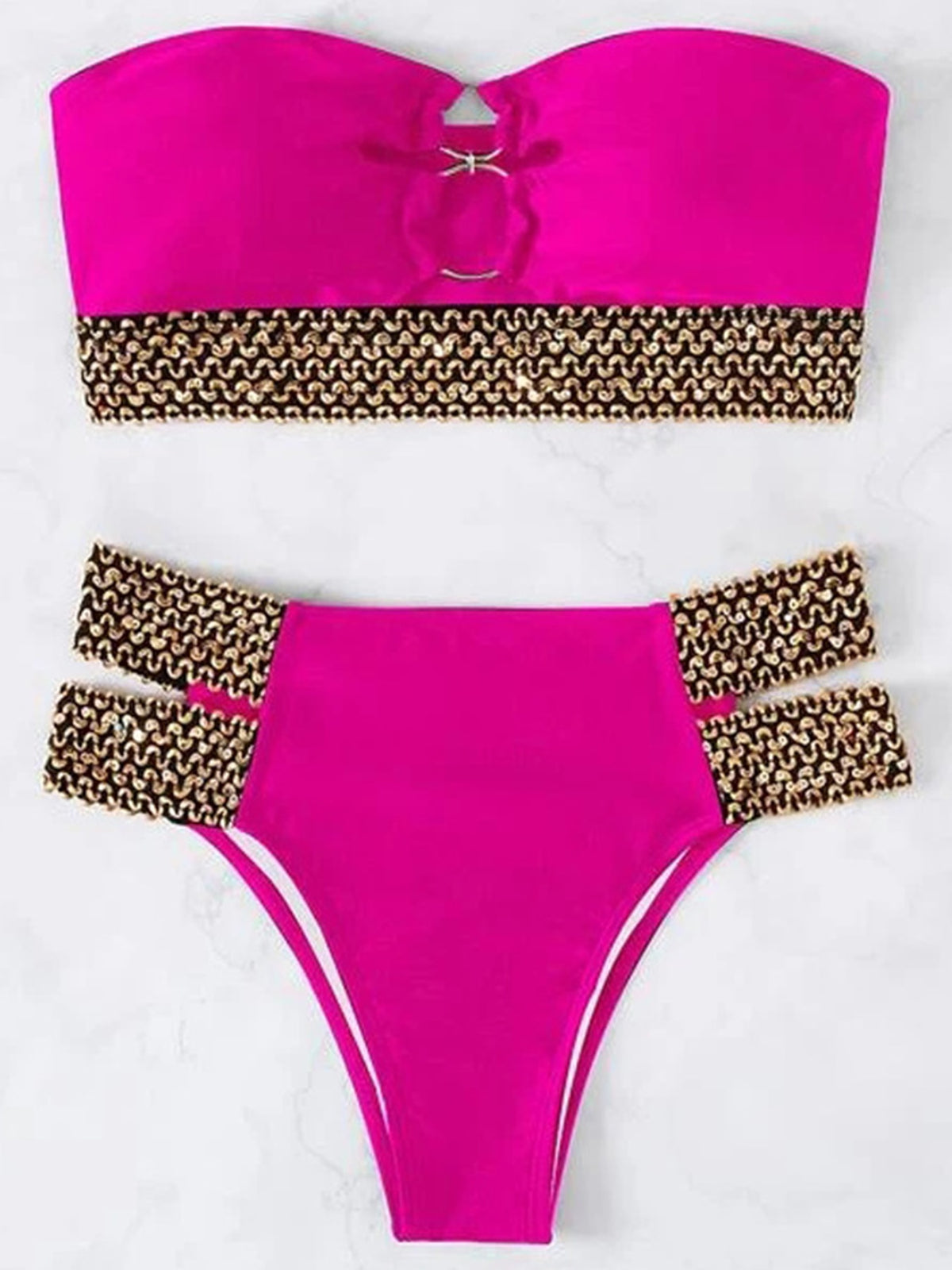 ELEIFSHE Sexy Strapless Bandeau Bikini Ringed Swimsuit