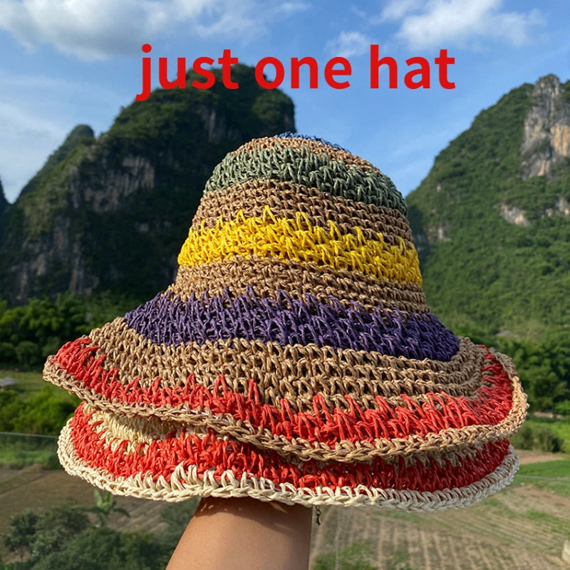 Ladies Rainbow Striped Hand Crochet Bucket Hat