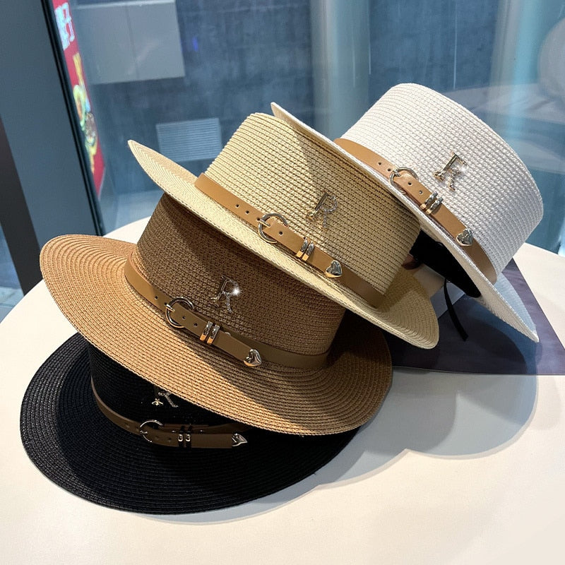 Metal R Letter Buckle Straw Hat
