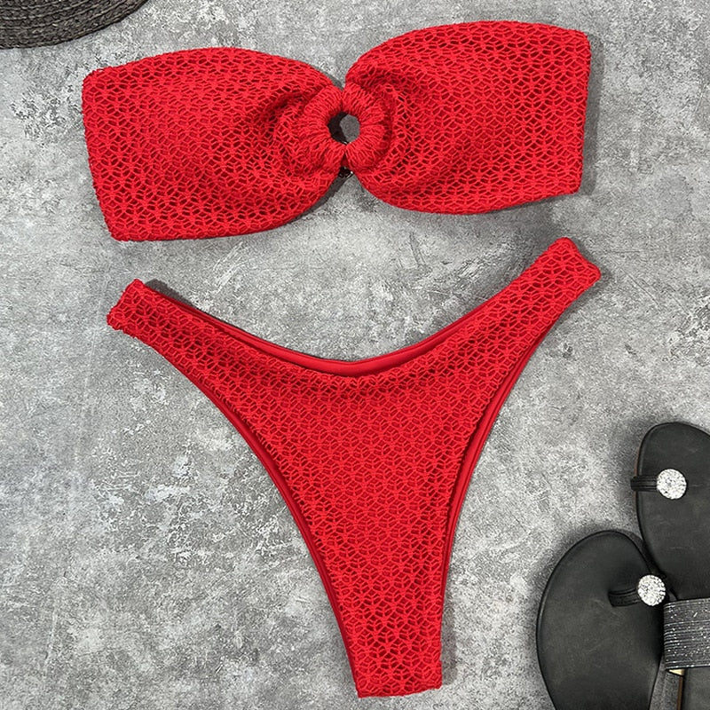 PARA PRAIA Sexy High Cut Strapless Ring Brazilian Bikini