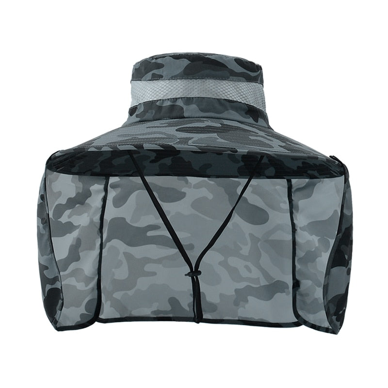 KINIJA Summer Camouflage Large Brim Removable Shawl Bucket Hat