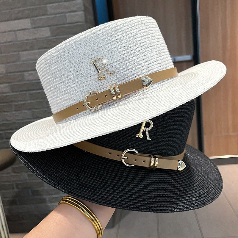 Metal R Letter Buckle Straw Hat