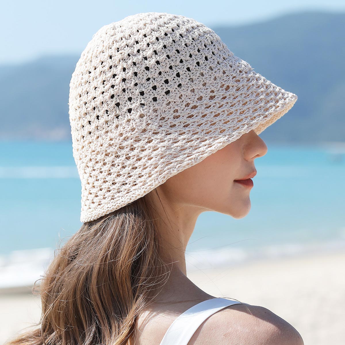 Handmade Ladies Crochet Raffia Straw Bucket Hat