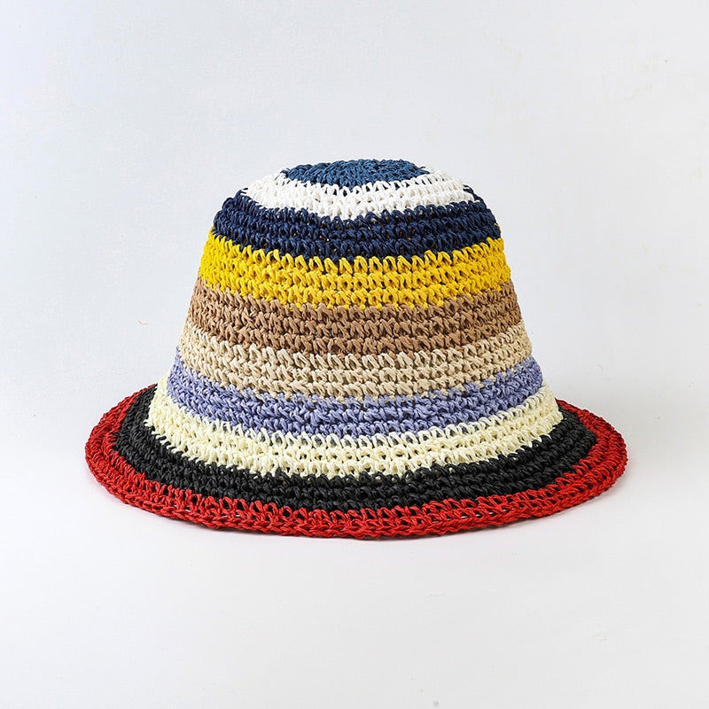 Ladies Rainbow Striped Hand Crochet Bucket Hat