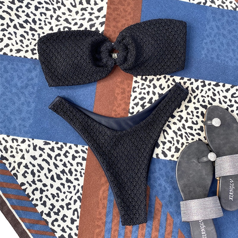 PARA PRAIA Sexy High Cut Strapless Ring Brazilian Bikini