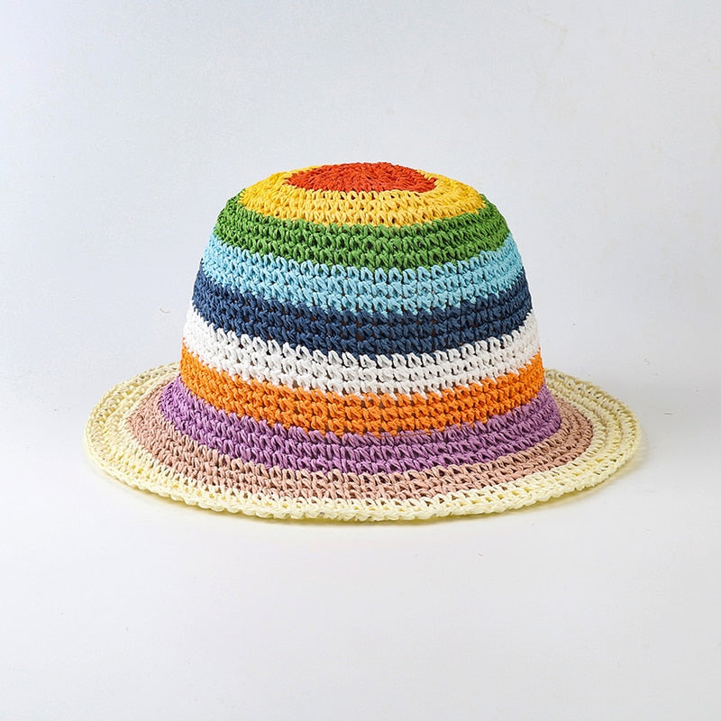 Ladies Rainbow Striped Hand Crochet Bucket Hat