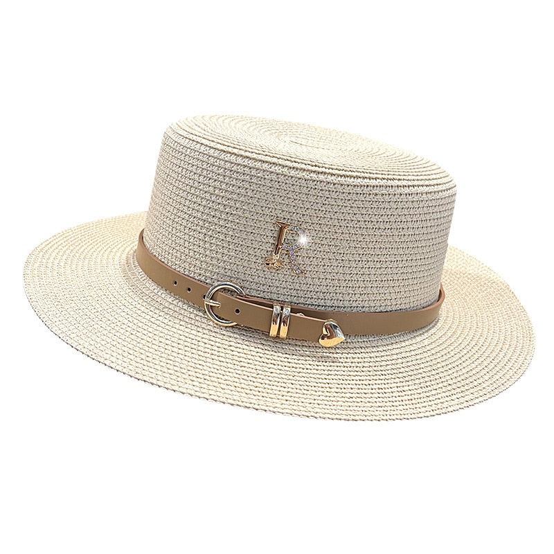 Metal R Letter Buckle Straw Hat