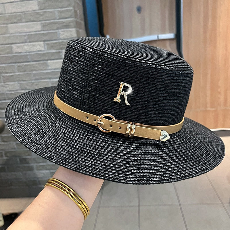 Metal R Letter Buckle Straw Hat
