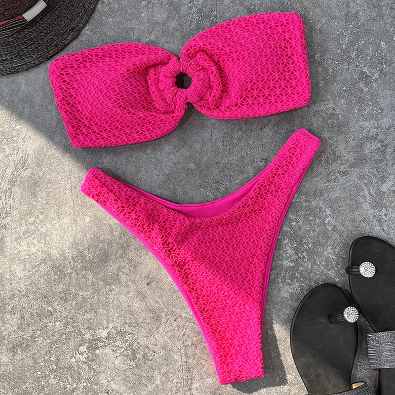 PARA PRAIA Sexy High Cut Strapless Ring Brazilian Bikini