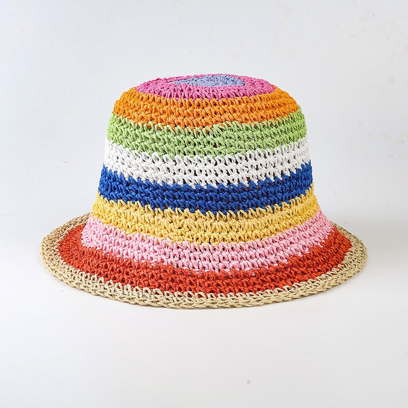 Ladies Rainbow Striped Hand Crochet Bucket Hat