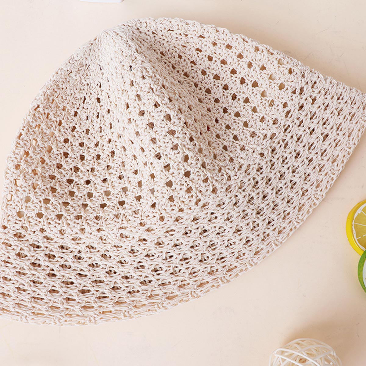 Handmade Ladies Crochet Raffia Straw Bucket Hat