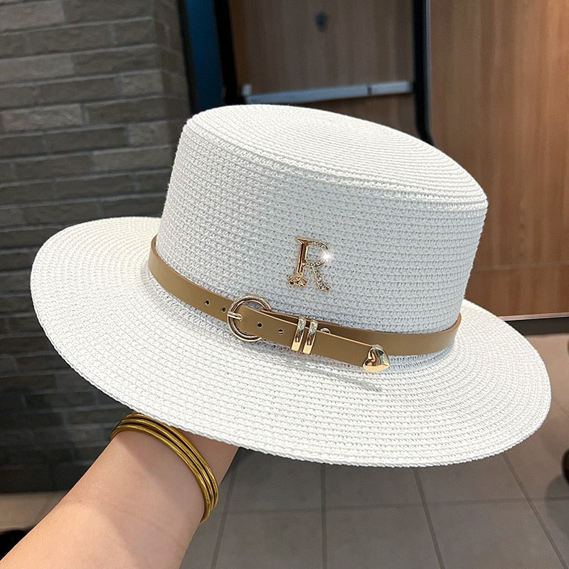 Metal R Letter Buckle Straw Hat