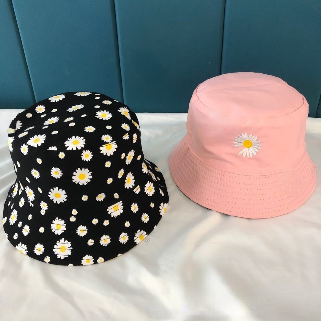 Daisy Embroidery Reversible Beach Bucket Hats