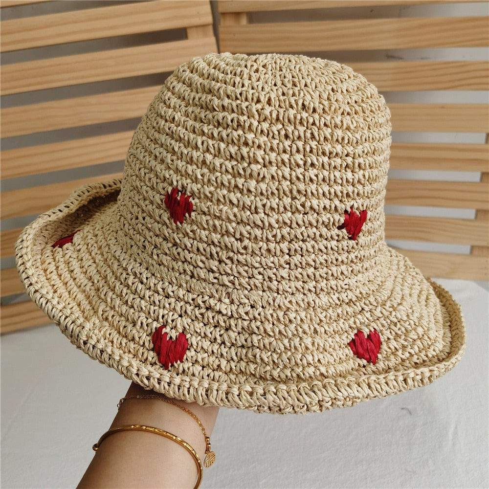Braid Heart Straw Cap