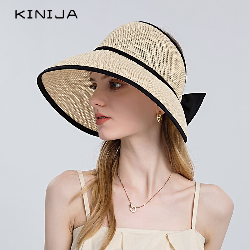 KINIJA Summer Large Brim Floppy Visor Straw Hat