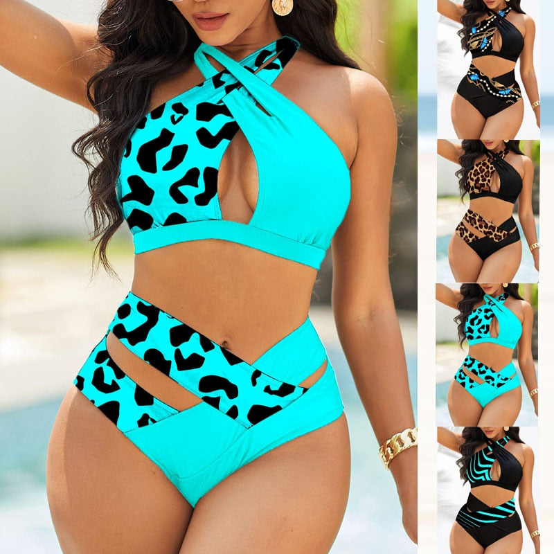 Two Piece High Waist Sexy Print Brazilian Bikini