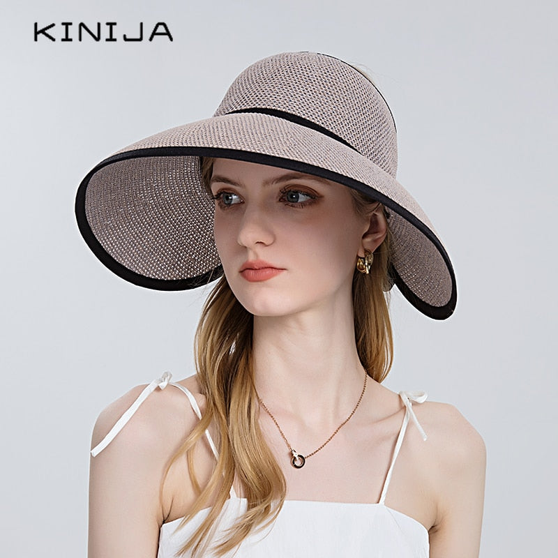 KINIJA Summer Large Brim Floppy Visor Straw Hat
