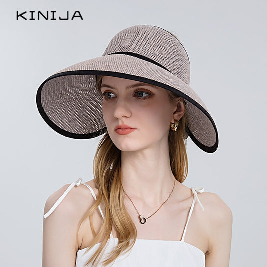 KINIJA Summer Large Brim Floppy Visor Straw Hat
