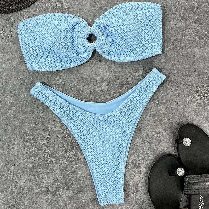 PARA PRAIA Sexy High Cut Strapless Ring Brazilian Bikini