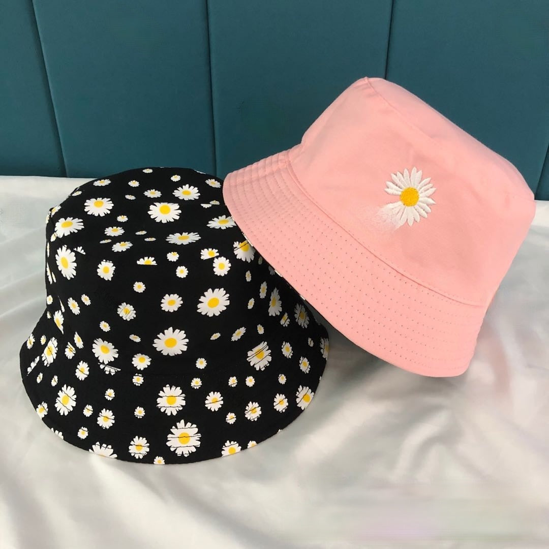 Daisy Embroidery Reversible Beach Bucket Hats