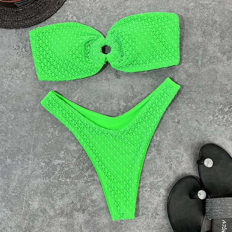 PARA PRAIA Sexy High Cut Strapless Ring Brazilian Bikini