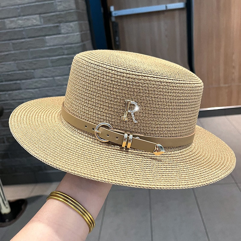 Metal R Letter Buckle Straw Hat