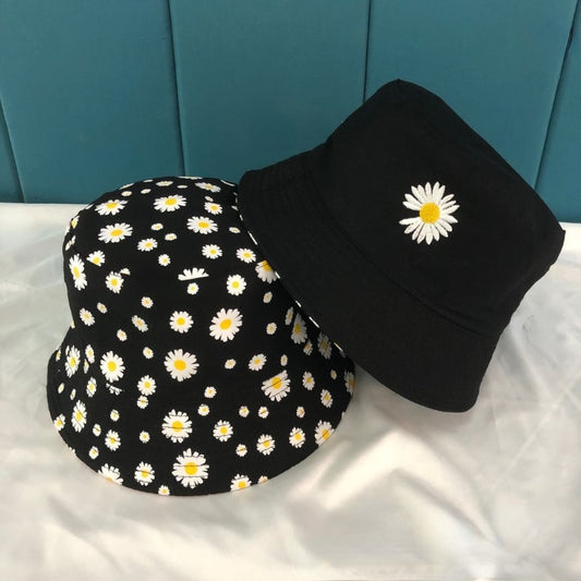 Daisy Embroidery Reversible Beach Bucket Hats